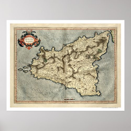 Mercator Sicily Early Map 1595 Poster