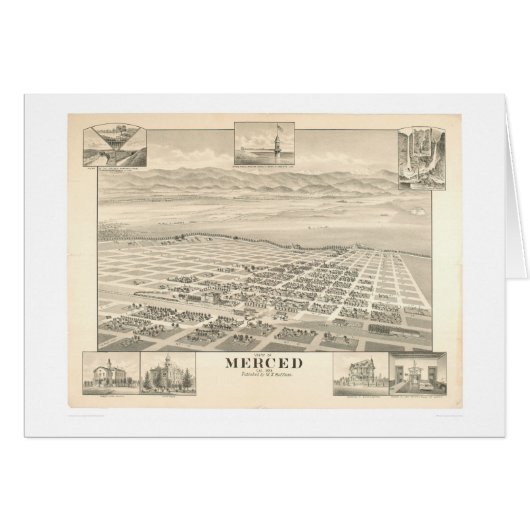 Merced, CA. Panoramic Map 1888 (1062A) Cards (Front Horizontal)