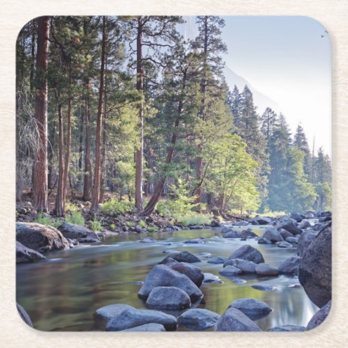 Merced River  Yosemite National Park at Sunrise Square Paper Coaster