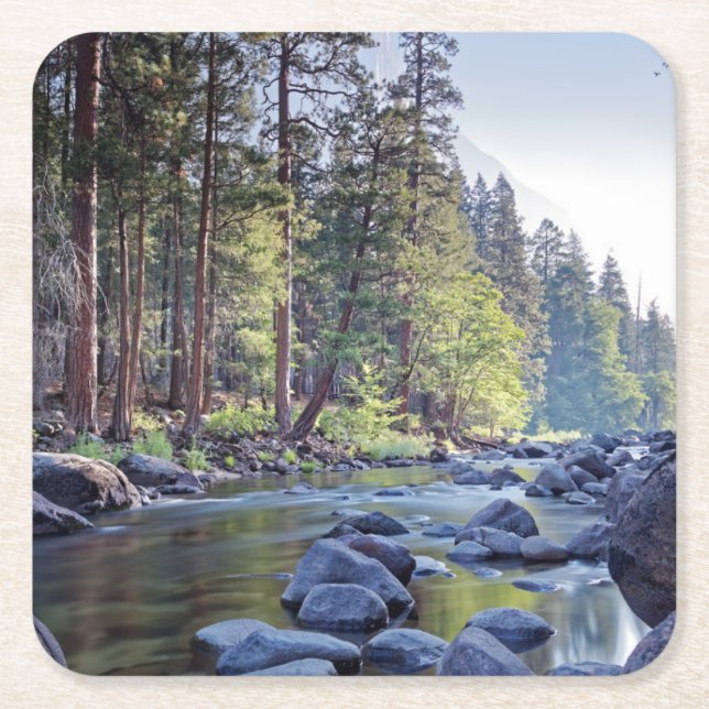Merced River | Yosemite National Park at Sunrise Square Paper Coaster (Front)