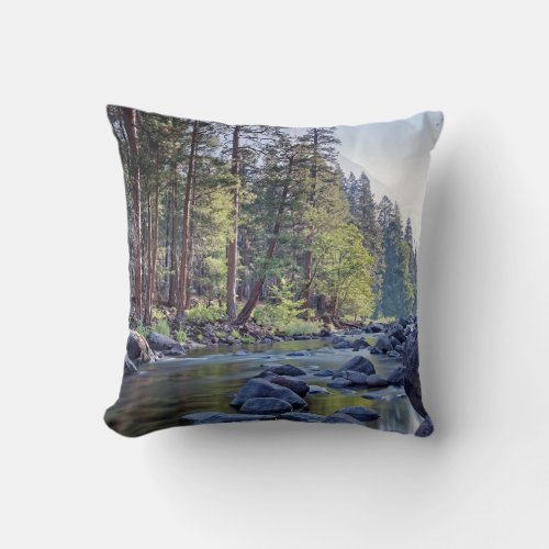 Merced River  Yosemite National Park at Sunrise Throw Pillow