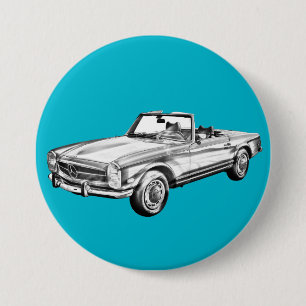 Mercedes Benz 280 SL Convertible Car Illustration Button