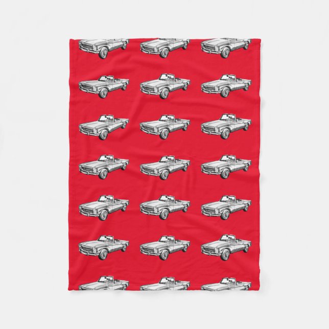 Mercedes Benz 280 SL Convertible Car Illustration Fleece Blanket (Front)