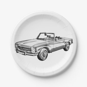 Mercedes Benz 280 SL Convertible Car Illustration Paper Plates