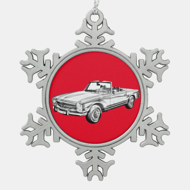 Mercedes Benz 280 SL Convertible Car Illustration Snowflake Pewter Christmas Ornament (Front)