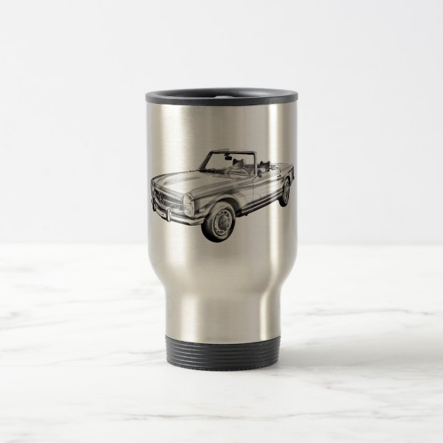 Mercedes Benz 280 SL Convertible Car Illustration Travel Mug (Center)