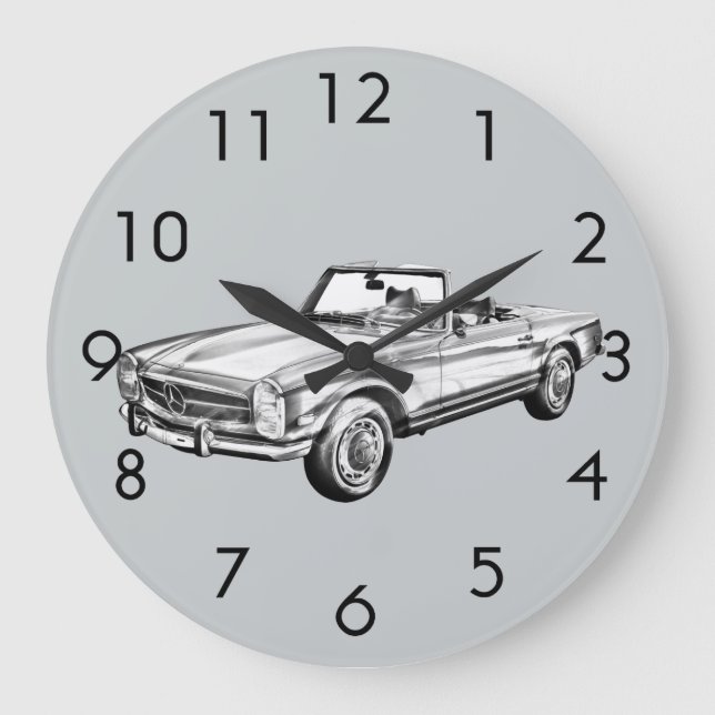 Mercedes Benz 280 SL Convertible Illustration Large Clock (Front)