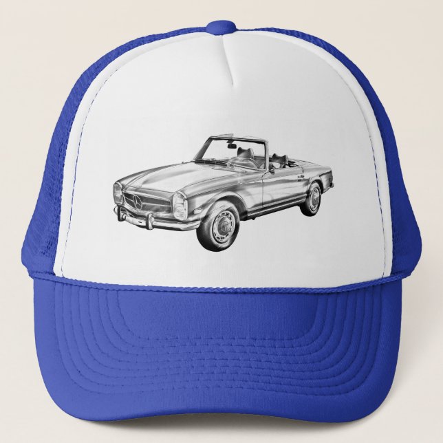 Mercedes Benz 280 SL Convertible Illustration Trucker Hat (Front)
