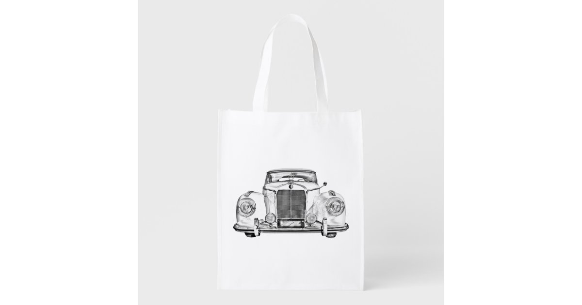Mercedes Benz 300 Luxury Car Illustration Reusable Grocery Bag