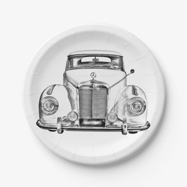 Mercedes Benz 300 Luxury Classic Car Illustration Paper Plates (Front)