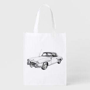 Mercedes Benz 300 sl Classic Car Illustration Reusable Grocery Bag