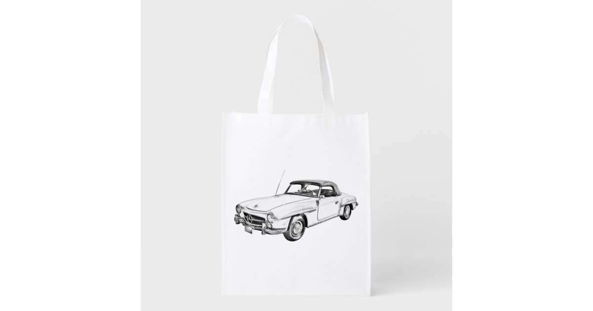 Mercedes Benz 300 sl Classic Car Illustration Reusable Grocery Bag