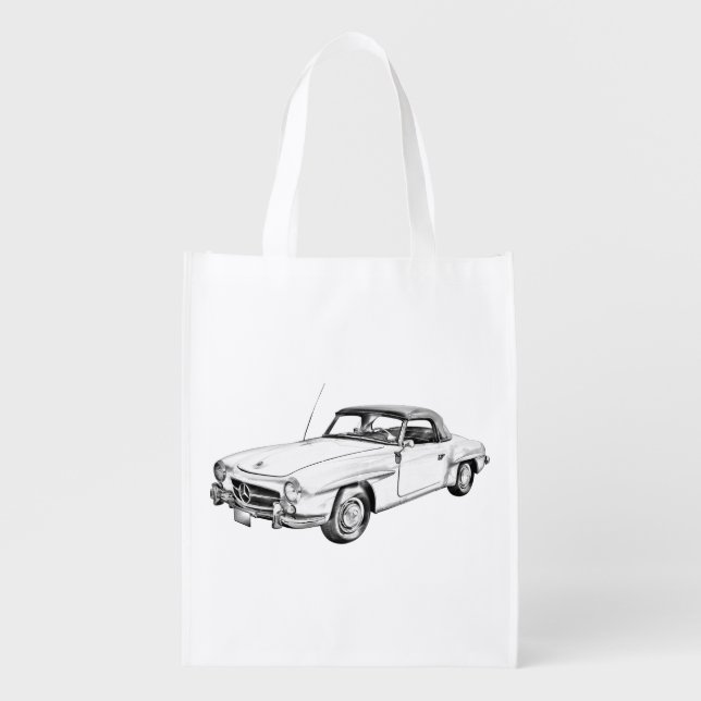 Mercedes Benz 300 sl Classic Car Illustration Reusable Grocery Bag (Front)