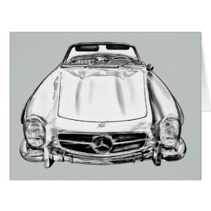 Mercedes Benz 300 SL Convertible Car Illustration Cards
