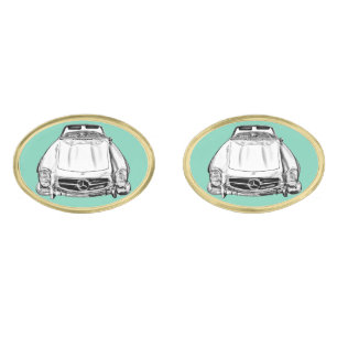 Mercedes Benz 300 SL Convertible Car Illustration Gold Cufflinks