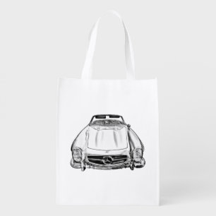 Mercedes Benz 300 SL Convertible Car Illustration Grocery Bag