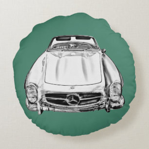 Mercedes Benz 300 SL Convertible Car Illustration Round Pillow
