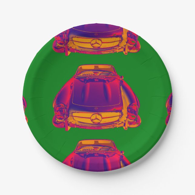 Mercedes Benz 300 SL Convertible Pop Art Paper Plates (Front)