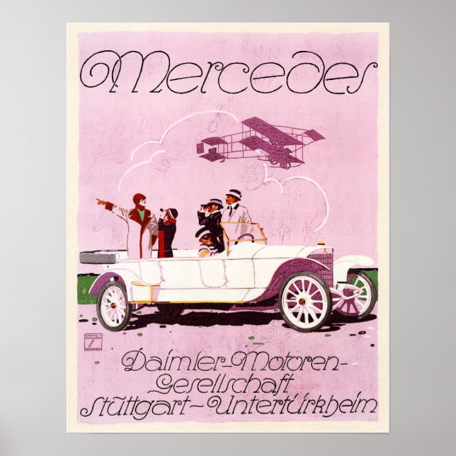 Mercedes Daimler Motor 1914 Old Advertising Poster (Front)