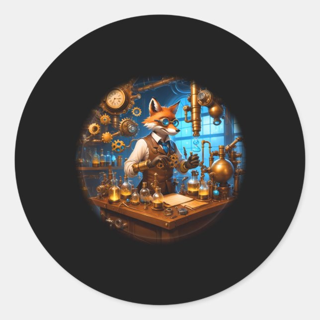 Mercenary Steam Punk Fox Scientist Sticker  (Front)