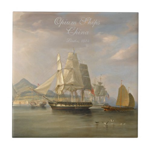 Merchant Ships China 19th Century Ceramic Tile