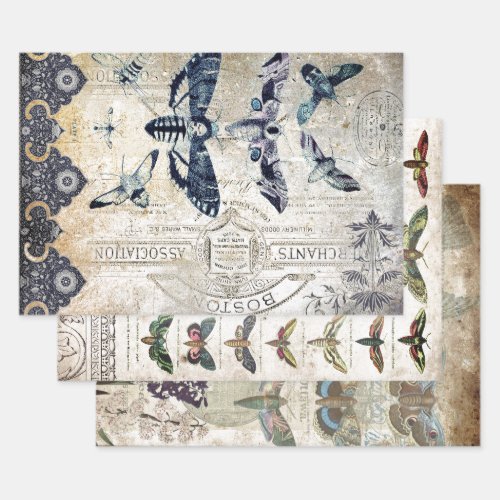 MERCHANTS  MOTHS HEAVY WEIGHT DECOUPAGE WRAPPING PAPER SHEETS