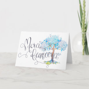 Merci Beaucoup Blue Tree Thank You Card