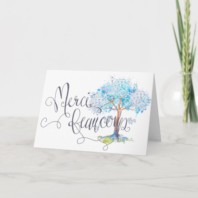 Merci Beaucoup Blue Tree Thank You Card (Front)