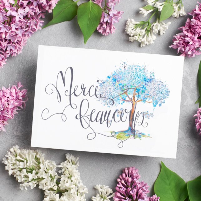 Merci Beaucoup Blue Tree Thank You  Postcard (Creator Uploaded)