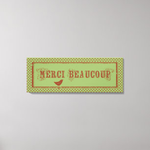 Merci Beaucoup Distressed Bird Art Canvas Print