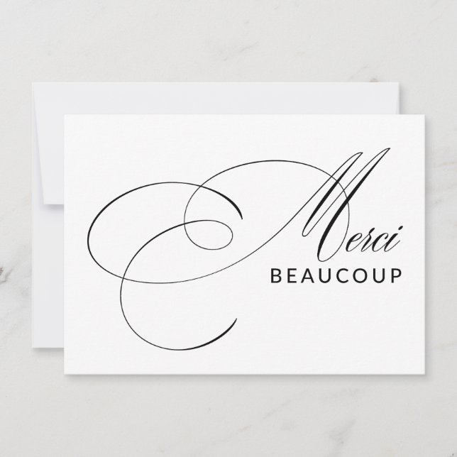 Merci Beaucoup Elegant Calligraphy Thank You Card (Front)