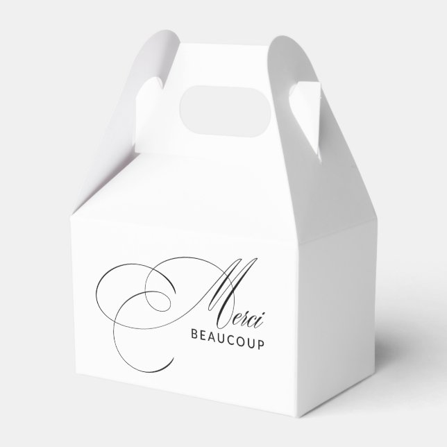 Merci Beaucoup Elegant Calligraphy Thank You Favor Boxes (Front Side)