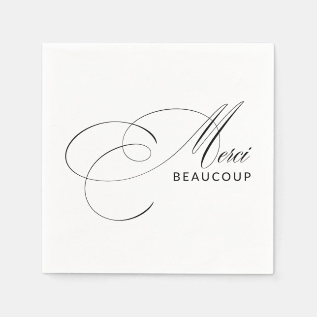Merci Beaucoup Elegant Calligraphy Thank You Napkins (Front)