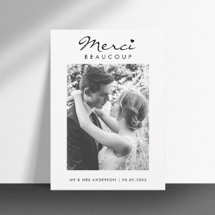 Merci Beaucoup French Black & White Photo Wedding Thank You Card