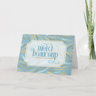 Merci Beaucoup French Blue Botanical Letterpress Thank You Card