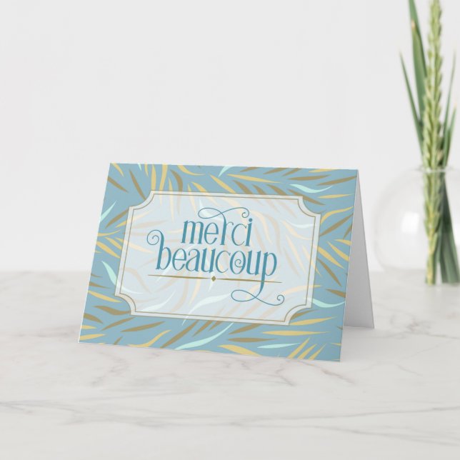 Merci Beaucoup French Blue Botanical Thank You Card (Front)