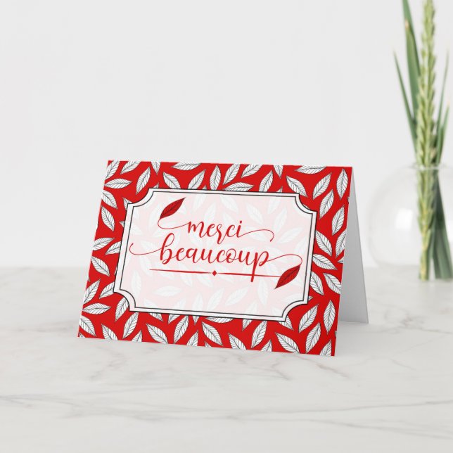 Merci Beaucoup French Thank You Red Botanical Card (Front)