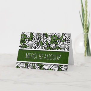 Merci Beaucoup Green Fern Blank French Letterpress Thank You Card