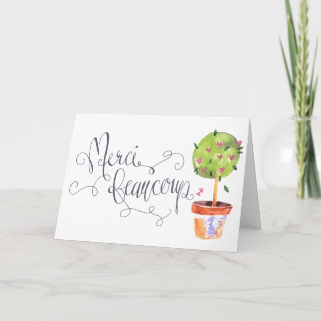 Merci Beaucoup Heart Topiary Greeting Card (Front)