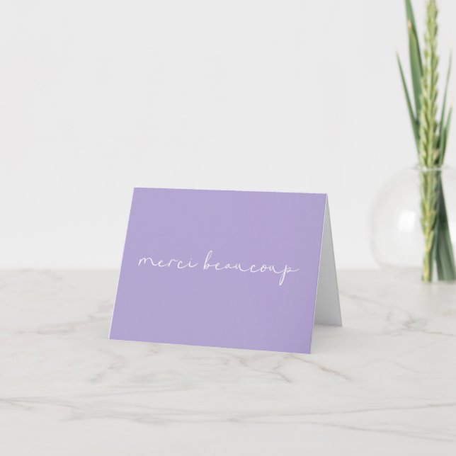Merci Beaucoup Minimalist Lavender Purple French Thank You Card (Front)