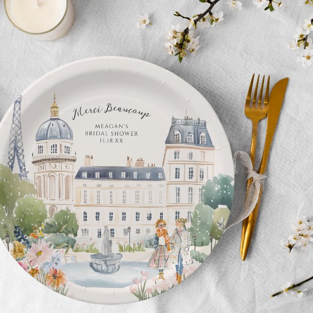 Merci Beaucoup | Parisian Watercolor Garden Paper Plates (Creator Uploaded)