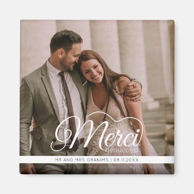 Merci Beaucoup Wedding Photo Favor Magnet (Front)