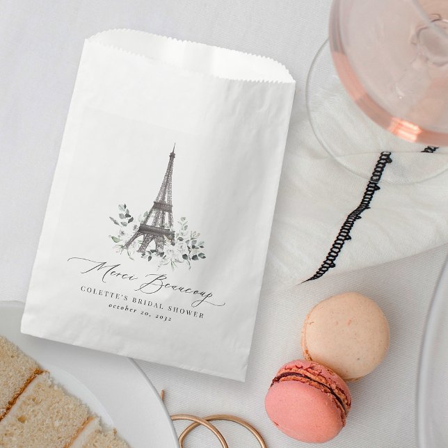 Merci Beaucoup White Floral Paris Bridal Shower Favor Bag (Creator Uploaded)