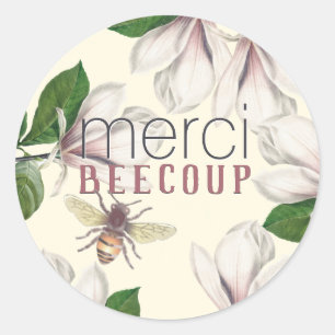 Merci Beecoup Thank You Magnolia and Bee on Ivory Classic Round Sticker