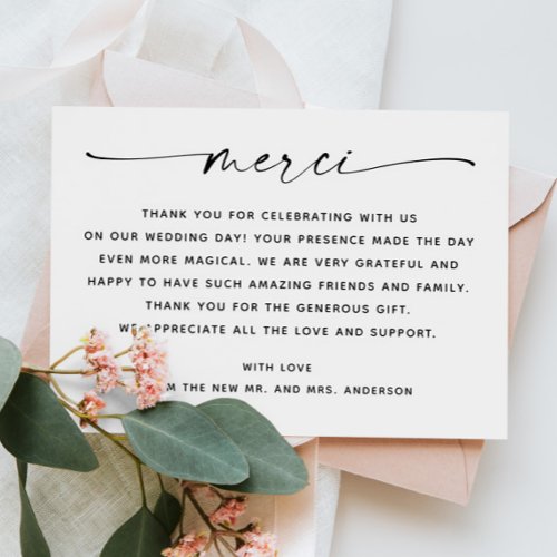 Merci Elegant minimalist script photo wedding Thank You Card