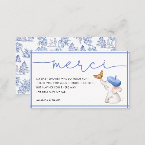 Merci French Blue Boy Baby Shower Thank Yo Enclosure Card