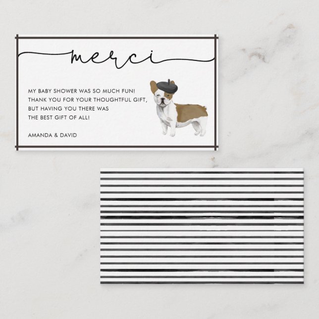 Merci French Bulldog Baby Shower Thank You Enclosu Enclosure Card (Front/Back)