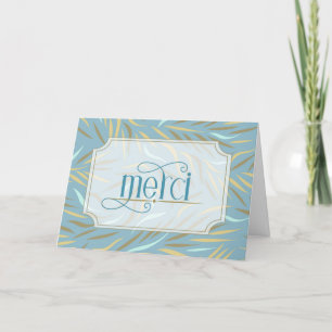 Merci French Earthy Blue Botanical Letterpress Thank You Card