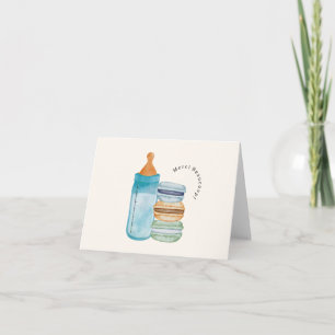 Merci French Macarons & Milk Blue Baby Shower Letterpress Thank You Card