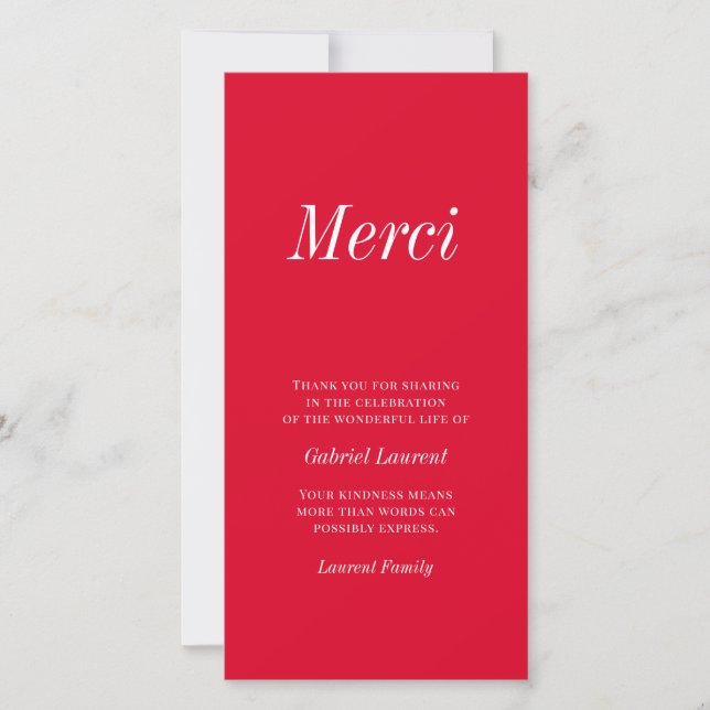 Merci French Modern Typography Memorial Thank You (Front)